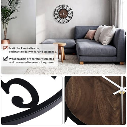 Maxstar 16" Silent Wall Clock – Battery Operated, Rustic Metal & Wood - color: Brown, size: 16 Inch