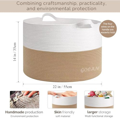 Cotton Rope Woven Laundry Basket 22"X 22"X 14" with handles(Jute/Beige)XXXL - color: jute