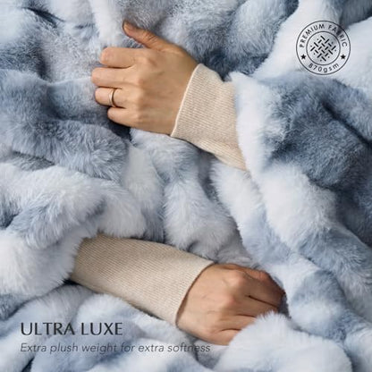 EverGrace Faux Rabbit Fur Bubble Throw Blanket, 60"x80", Cloud Blue - color: Marble Cloud Blue, size: 60"x80"