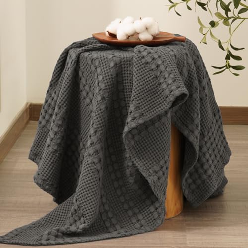 PHF Lightweight 100% Cotton Waffle Throw Blanket for Couch, Charcoal Grey - color: 13 Charcoal Grey, size: Throw(50"x60")