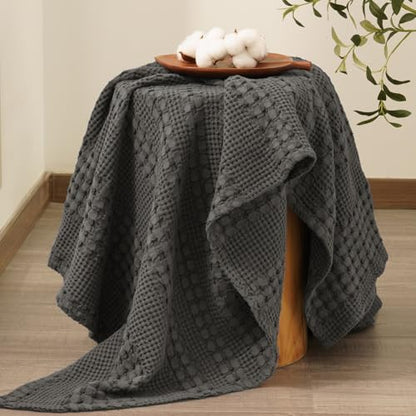 PHF Lightweight 100% Cotton Waffle Throw Blanket for Couch, Charcoal Grey - color: 13 Charcoal Grey, size: Throw(50"x60")