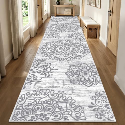 HEBE Hallway Runner Rug 3'x14', Washable Non Slip Kitchen Rug Runner - color: Grey, size: 3' x 14' (Rectangular)