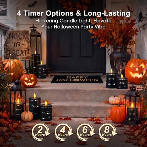 Raycare Halloween Battery Operated Flameless LED Pillar Candle with Remote - color: 5pcs-black