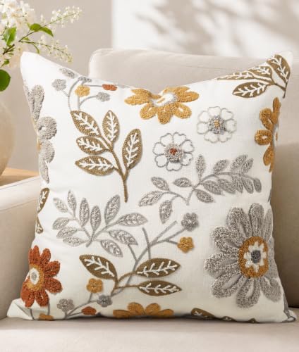 Fall Embroidered Throw Pillow Cover 18x18 Inch, Amber Blooms - color: Amber Blooms, size: 18" x 18" (Pack of 1)