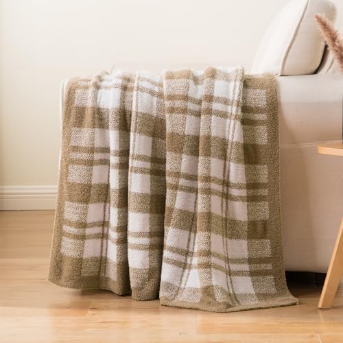 Battilo Plaid Beige Throw Blanket for Couch, Fall Blanket, 50"x60", Beige - color: Beige