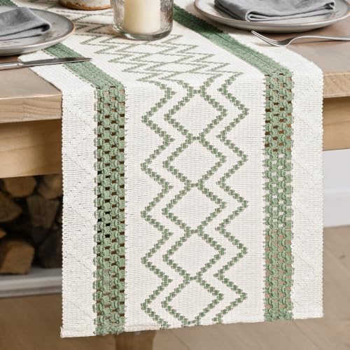 Artoid Mode Sage Green Stripe Diamond Woven Table Runner 12x36 Inch - color: Sage Green, size: 12" x 36", Table Runner