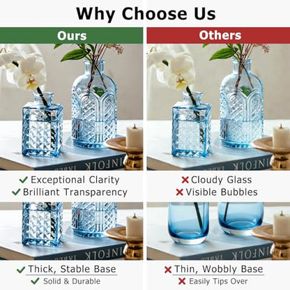 SUPMIND 16P Blue Glass Bud Vases, Small Flower Vases for Table Centerpieces - color: Blue