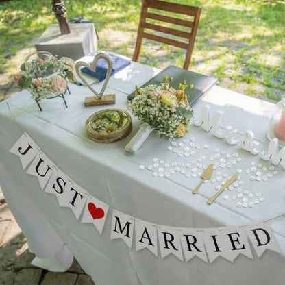 Complete Wedding Decoration Set - Mr & Mrs Sign with Just Married Banner, Gold Cake Cutting Set, 13ft Eucalyptus Rose Garland and 200 Pcs Ivory Petals for Aisle Scatter & Table Centerpieces