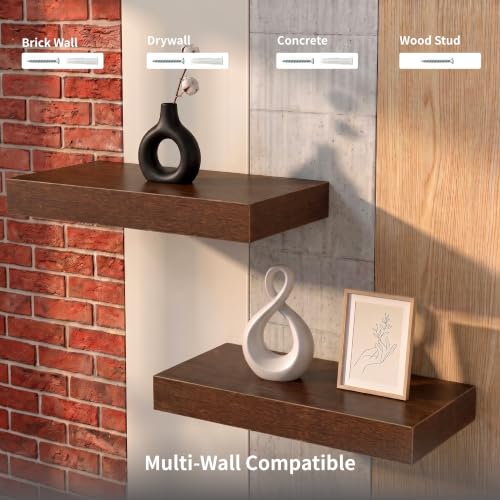 Walnut Floating Shelves for Wall, 12 Inch, Set of 2, Wood Shelf - color: Walnut, size: 11.8''