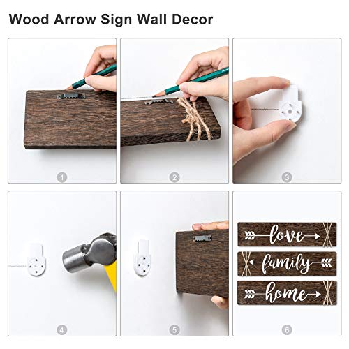 Dahey 3 Pieces Farmhouse Wall Decor Wood Sign Arrow Decor Love Family Home Quote Sign Rustic Wall Art Decoration for Entryway, Living Room, Bedroom, Bathroom, Gift for Mothers Day, 13"x 3", Brown