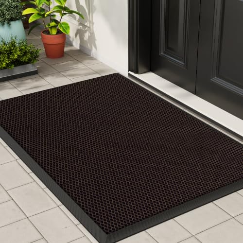 Front Door Mat Outside Entrance Entry Welcome Mat 17"x30" Brown - color: Brown, size: 17"x30"