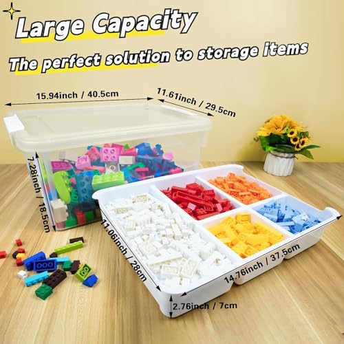 Creahaus 17 Quart Plastic Storage Box with Removable Tray Durable Craft Organizers and Storage Stackable Storage Container for Organizing Bead, Art, Sewing, Playdoh (Clear)