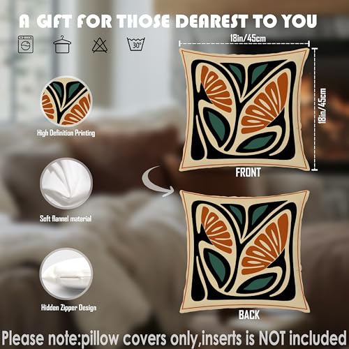 Orange and Green Retro Mid Century Modern Floral Pillow Covers 18x18, Boho Abstract Flower Botanical Decorative Throw Pillow Covers Pillowcases for Home Living Room Bedroom - color: Green & Orange 8, size: 18" x 18" (Pack of 1)