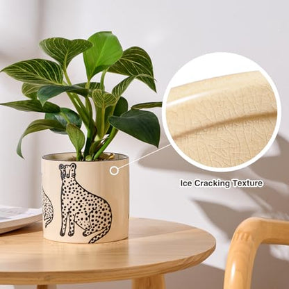STHIE 5 Inch Ceramic Planters for Indoor Plants, Funny Small Plant Pots - color: Beige-two Panthers