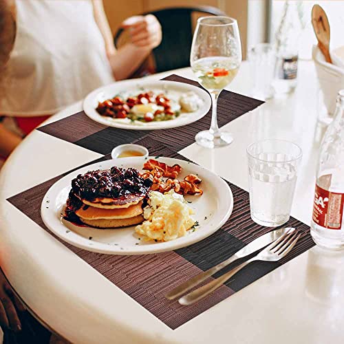 GIVERARE Placemats Set of 4, Heat-Resistant Woven Vinyl Placemat, Non-Slip Washable PVC Table Mat, Easy to Clean Premium Plastic Mats for Dining, Kitchen Table (Black+Brown) - color: Black+brown