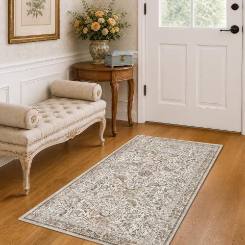 Boho Moss 2x4 Small Rugs for Entryway, Vintage Washable Low Pile & Soft Throw Rugs for Kitchen, Bathroom - Classic Home Décor, Bird & Botanical Design Stain Resitant Non Slip Carpet - color: Moss Green, size: 2' x 4' (Rectangular)