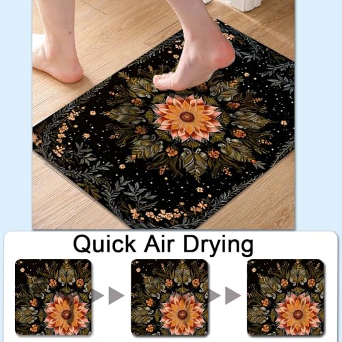 Bath Mat-Bathroom Rug，Mandala Flowers Green Vines Non Slip Quick Dry Stain Resistant Easy to Clean Care Shower Rug for Bathtub Shower Room 16×24Inch (40 * 60cm) - color: Mandala Flowers Green Vines, size: 16 x 24 inches