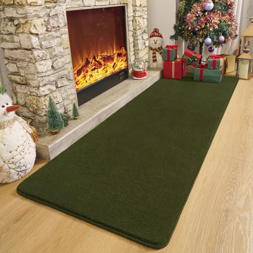 Amearea Modern Soft Hallway Runner Rug, 2x6 Olive Green Washable Runner Rug - color: Olive Green, size: 2' x 6' (Runner)