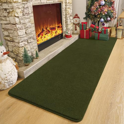 Amearea Modern Soft Hallway Runner Rug, 2x6 Olive Green Washable Runner Rug - color: Olive Green, size: 2' x 6' (Runner)