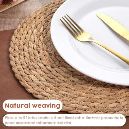 Round Woven Placemats Set of 20, 12" Brown Round Rattan Placemats Natural Water Hyacinth Place mats Farmhouse Boho Braided Placemat for Dining Table, Home, Wedding, Heat Resistant/Anti-Slip