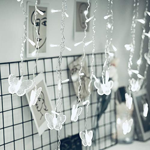 Butterfly Curtain Fairy Lights USB Plug in,8 Modes 120 LED 19.7FT Firefly Twinkle Timer String Lights with Remote, Waterproof Copper Wire for Bedroom Patio Christmas Wedding Party Dorm (Cool White) - color: Cool White