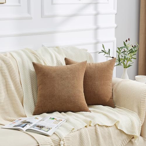 GAWAMAY 2 Pack Apricot Brown 24x24 Chenille Throw Pillow Covers for Couch - color: Apricot Brown, size: 24" x 24" (Pack of 2)