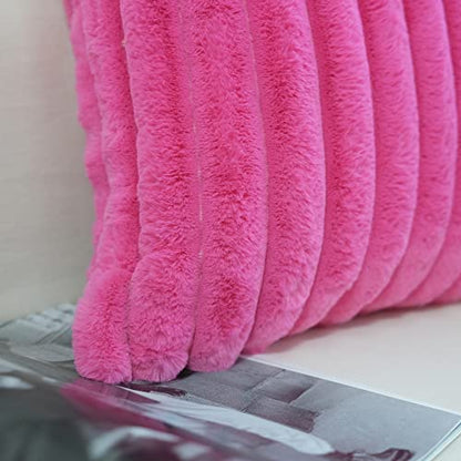 JOJUSIS Faux Fur Plush Throw Pillow Covers, Hot Pink, 16 x 16-Inch - color: Hot Pink, size: 16" x 16" (Pack of 2)