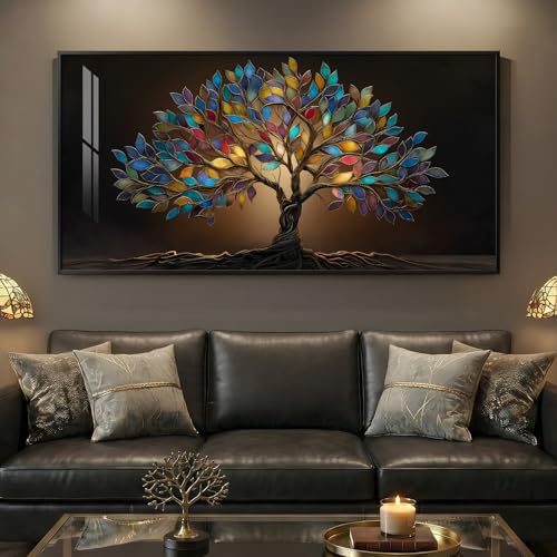 Large Framed Modern Tree of Life Wall Art for Living Room, 30x60 In - color: Jewel Tones, size: 60"L x 30"W