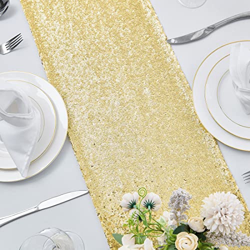 Pufogu 12 x 72 inches Gold Sequin Table Runner, 2 Packs - color: Gold