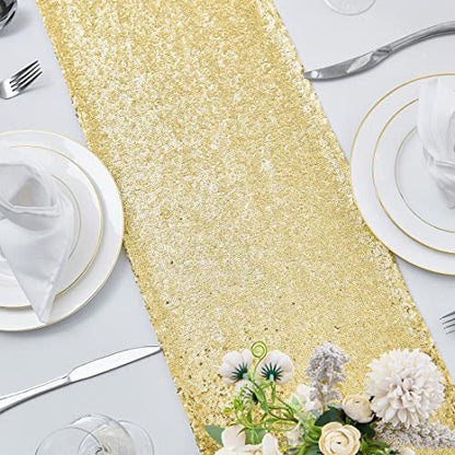Pufogu 12 x 72 inches Gold Sequin Table Runner, 2 Packs - color: Gold