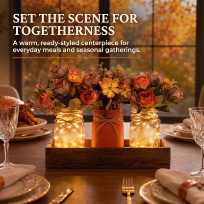 Fall Mason Jar Table Centerpieces with LED Fairy Lights, Fall Decor - color: Jar-fall