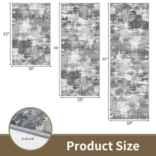 Kitchen Rugs Sets of 3 Non Slip Washable Mats for Floor, Gray - color: Grey