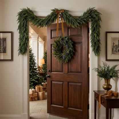 12Ft Christmas Garland,Real Touch Cedar Garland,Realistic Faux Pine Garland - size: 12FT