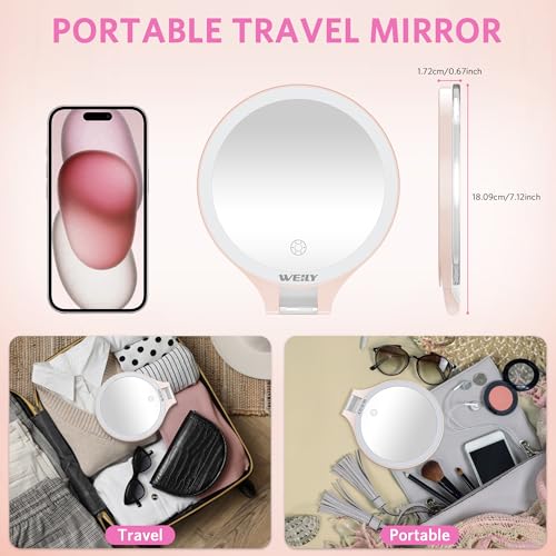WEILY Magnifying Makeup Mirror 10X/1X, Travel Mirror with Light - color: 451-pink
