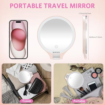 WEILY Magnifying Makeup Mirror 10X/1X, Travel Mirror with Light - color: 451-pink