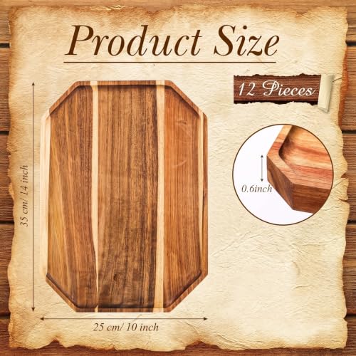 Dandat 12 Pack Wooden Serving Platter Acacia Wood Platters 14 x 10 Inch Rustic Serving Tray Rectangular Charcuterie Board Cheese Plate for Home Decor Dessert Vegetables Fruit Cookie - size: 14 x 10 Inch