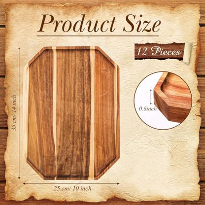 Dandat 12 Pack Wooden Serving Platter Acacia Wood Platters 14 x 10 Inch Rustic Serving Tray Rectangular Charcuterie Board Cheese Plate for Home Decor Dessert Vegetables Fruit Cookie - size: 14 x 10 Inch