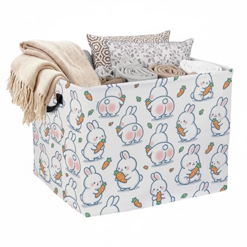 Rabbit Laundry Hamper, 56L Large Foldable Laundry Basket with Handles, for Family Clothes, Toy Storage Bin, Blankets,Decorative Organizer for Shelves & Closet Home Decor Bedroom & Nursery - color: Rabbit