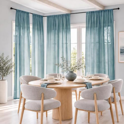 Mist Blue Sheer Linen Curtains for Kitchen Bedroom 45 Inches Long - color: Mist Blue, size: 35"W x 45"L (Pack of 2)