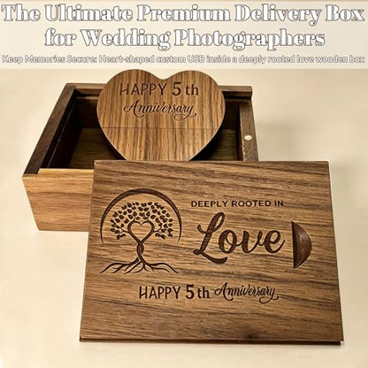 Wood USB Flash Drive 32GB USB3.0 with Box for 5 Year Anniversary (Heart) - color: Walnut(WED Heart USB+box-S), size: 32GB-3.0