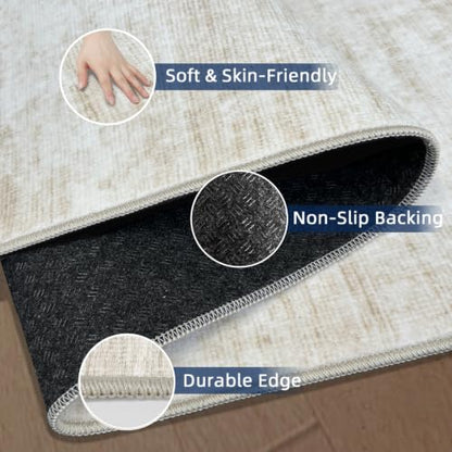 Hallway Runner Rug 3x6 - Washable Kitchen Rugs Non Slip，Stain Resistant Entryway Rug Runner Abstract Soft Runners for Hallways，Dining Living Room Bedroom - color: Beige, size: 3' x 6' (Runner)