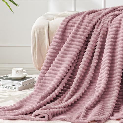 BEDELITE 3D Ribbed Berry Purple Fleece Throw Blanket for Couch, 50x60 Inch - color: Berry Purple, size: Throw(50"x60")