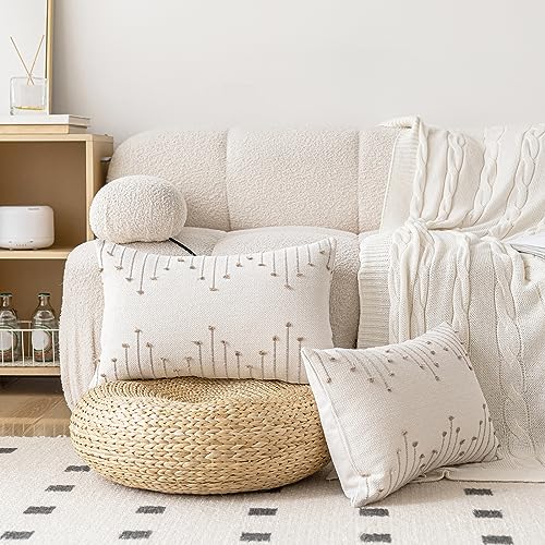 LILEPOY Boho Throw Pillow Covers 12x20 Farmhouse Lumbar Couch Pillow case - color: Beige and Khaki, size: 20" x 12" (Pack of 2)