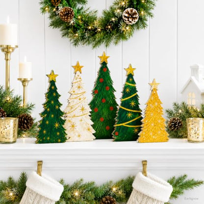 Christmas Decorations Indoor, 5 Pcs Rustic Christmas Star Tree Home Decor
