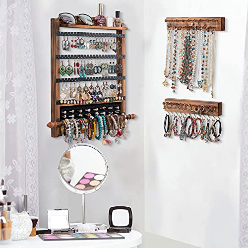 3Pcs Wood Earring Organizer,Wall Jewelry Organizer,Jewelry Storage - color: Brown+Black
