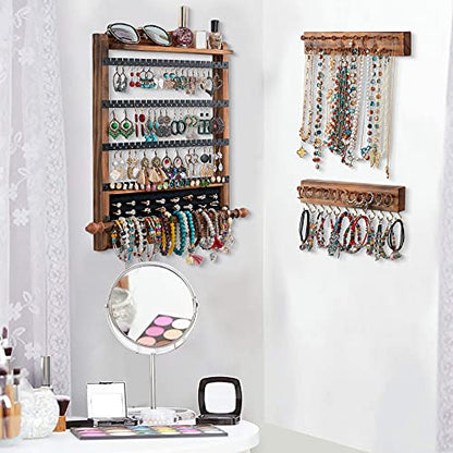 3Pcs Wood Earring Organizer,Wall Jewelry Organizer,Jewelry Storage - color: Brown+Black