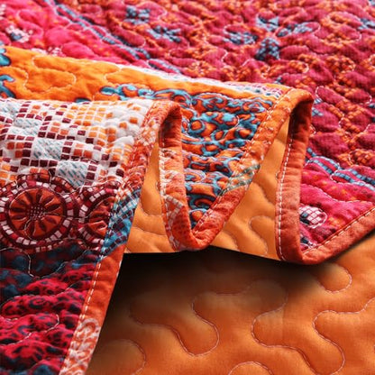 Exclusivo Mezcla Reversible Boho Quilted Throw Blanket, 50"x 60" - color: Bohemian Red and Orange, size: 50 x 60 inch