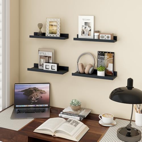 Axeman Picture Ledge Shelf, 16 Inch Black Floating Shelves Set of 4 - color: Black, size: 16 Inch