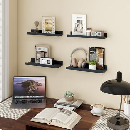 Axeman Picture Ledge Shelf, 16 Inch Black Floating Shelves Set of 4 - color: Black, size: 16 Inch