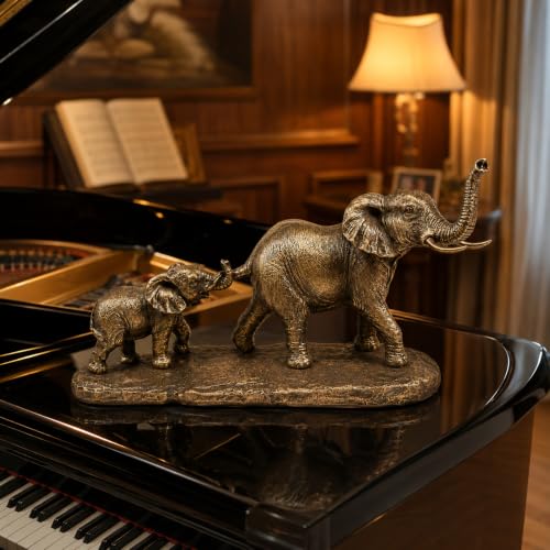 Comfy Hour 11" Bronze Elephant Figurine, Mom and Baby, Trunk Up Statue - size: 11